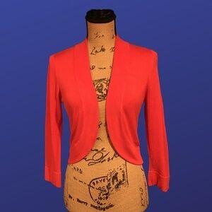 JESSICA HOWARD Shrug, CROPPED, 3/4 Sleeve, DEEP CORAL, Women’s Size Small, NWOT